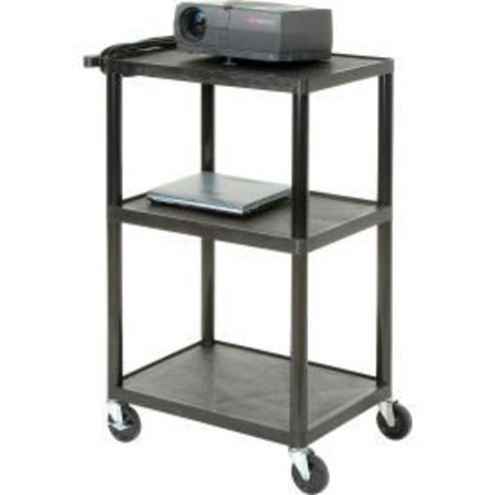 LUXOR Plastic Audio Visual & Instrument Cart 24 x 18 x 34 Three Shelves LP34E-B